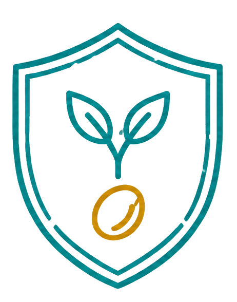 Shield outline with sprouting plant and seed inside symbolizing plant protection or seed security.